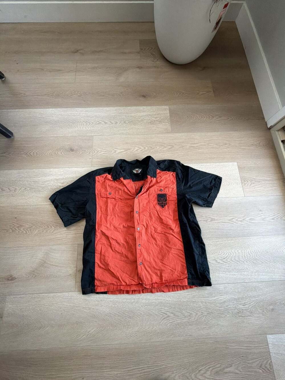 Harley-Davidson Skull Short Sleeve Button Down Shirt Size XXL Black orange